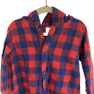 Hanna Andersson Red and Blue Plaid Hooded Flannel Shirt